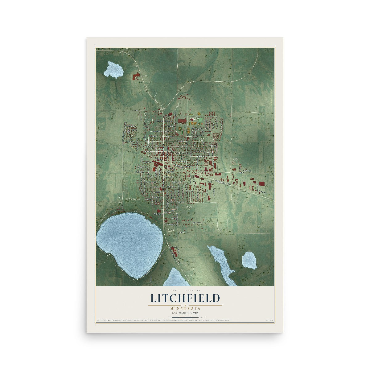 Map of Litchfield, Minnesota, 12 x 18 inch unframed archival matte print
