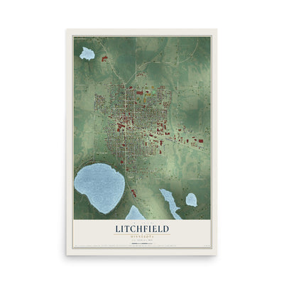 Map of Litchfield, Minnesota, 12 x 18 inch unframed archival matte print