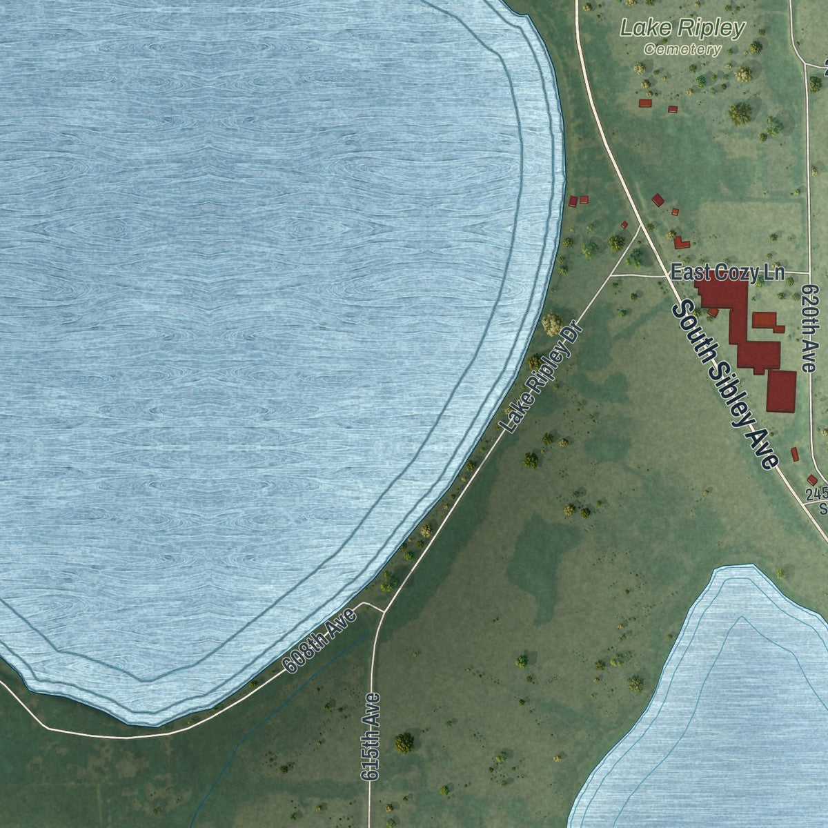 Second close-up of the map of Litchfield, Minnesota print showing more streets and buildings