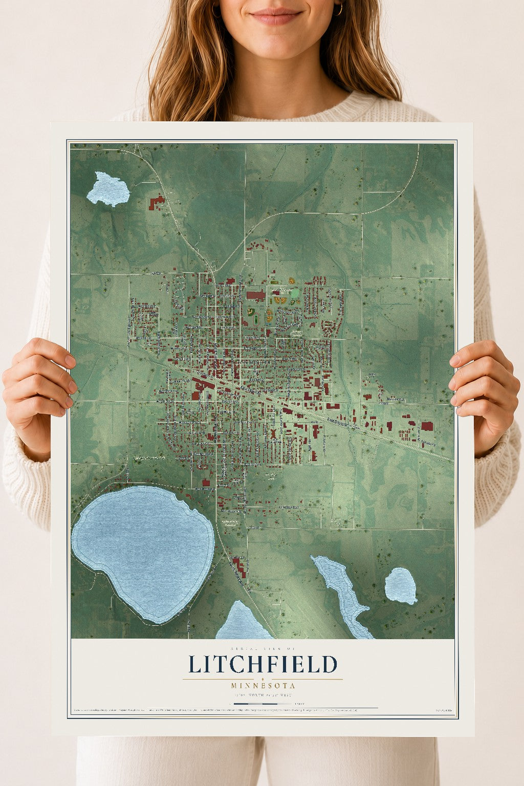 Map of Litchfield, Minnesota, 18 x 24 inch unframed archival matte print