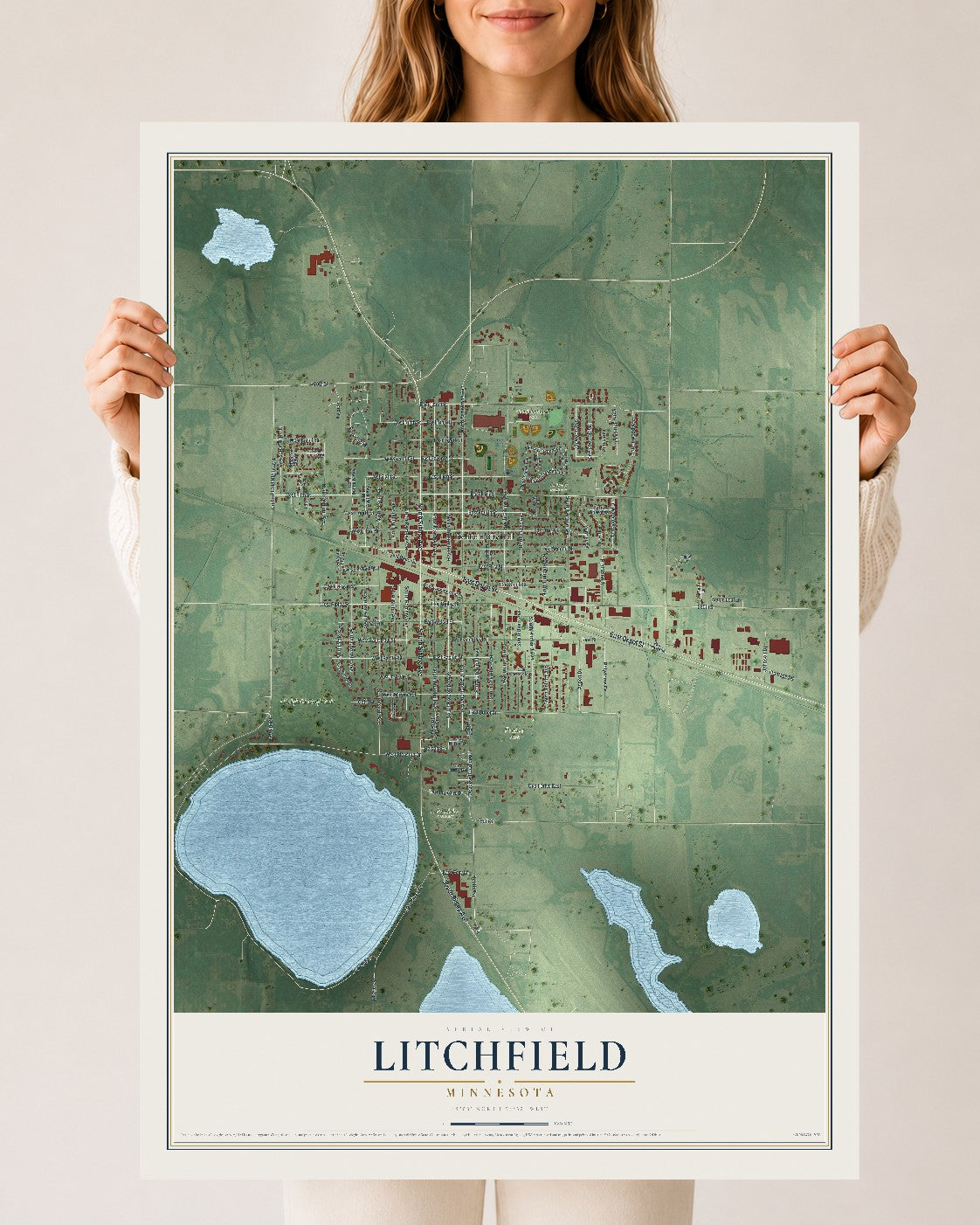 Map of Litchfield, Minnesota, 24 x 36 inch unframed archival matte print