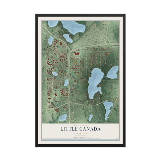 Map of Little Canada, Minnesota, 12 x 18 inch print in a black wood frame