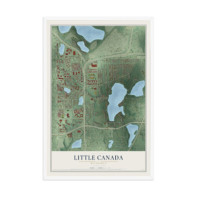 Map of Little Canada, Minnesota, 12 x 18 inch print in a white wood frame