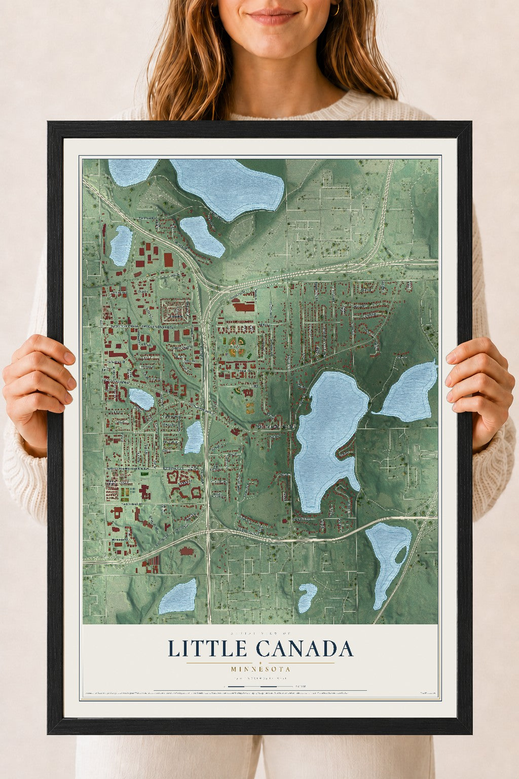 Map of Little Canada, Minnesota, 18 x 24 inch print in a black wood frame