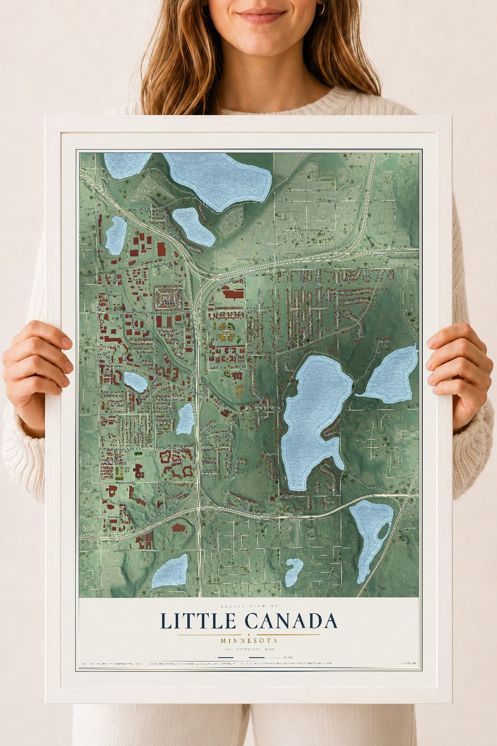 Map of Little Canada, Minnesota, 18 x 24 inch print in a white wood frame