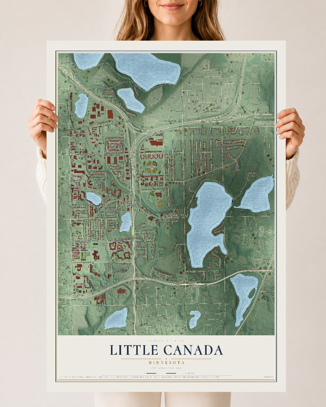 Map of Little Canada, Minnesota, 24 x 36 inch unframed archival matte print