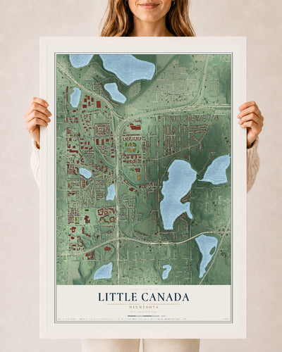Map of Little Canada, Minnesota, 24 x 36 inch print in a white wood frame