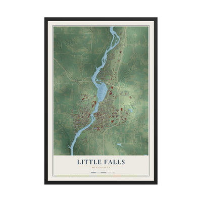Map of Little Falls, Minnesota, 12 x 18 inch print in a black wood frame