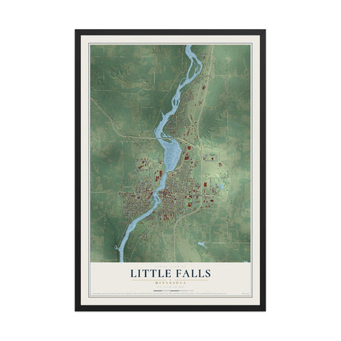 Map of Little Falls, Minnesota, 12 x 18 inch print in a black wood frame