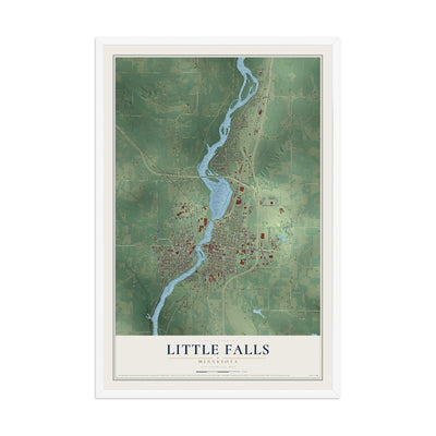 Map of Little Falls, Minnesota, 12 x 18 inch print in a white wood frame