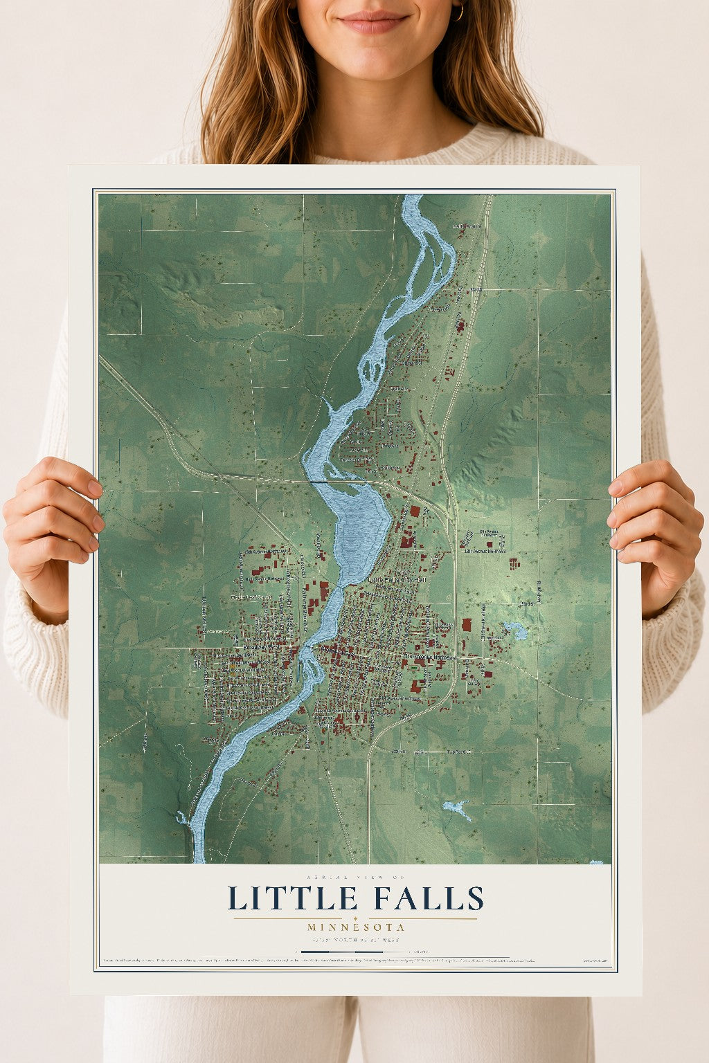 Map of Little Falls, Minnesota, 18 x 24 inch unframed archival matte print