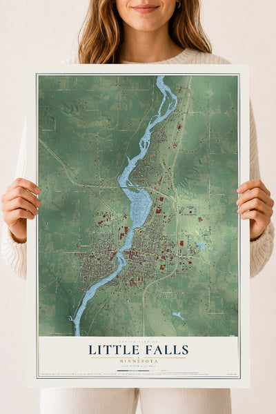 Map of Little Falls, Minnesota, 18 x 24 inch unframed archival matte print