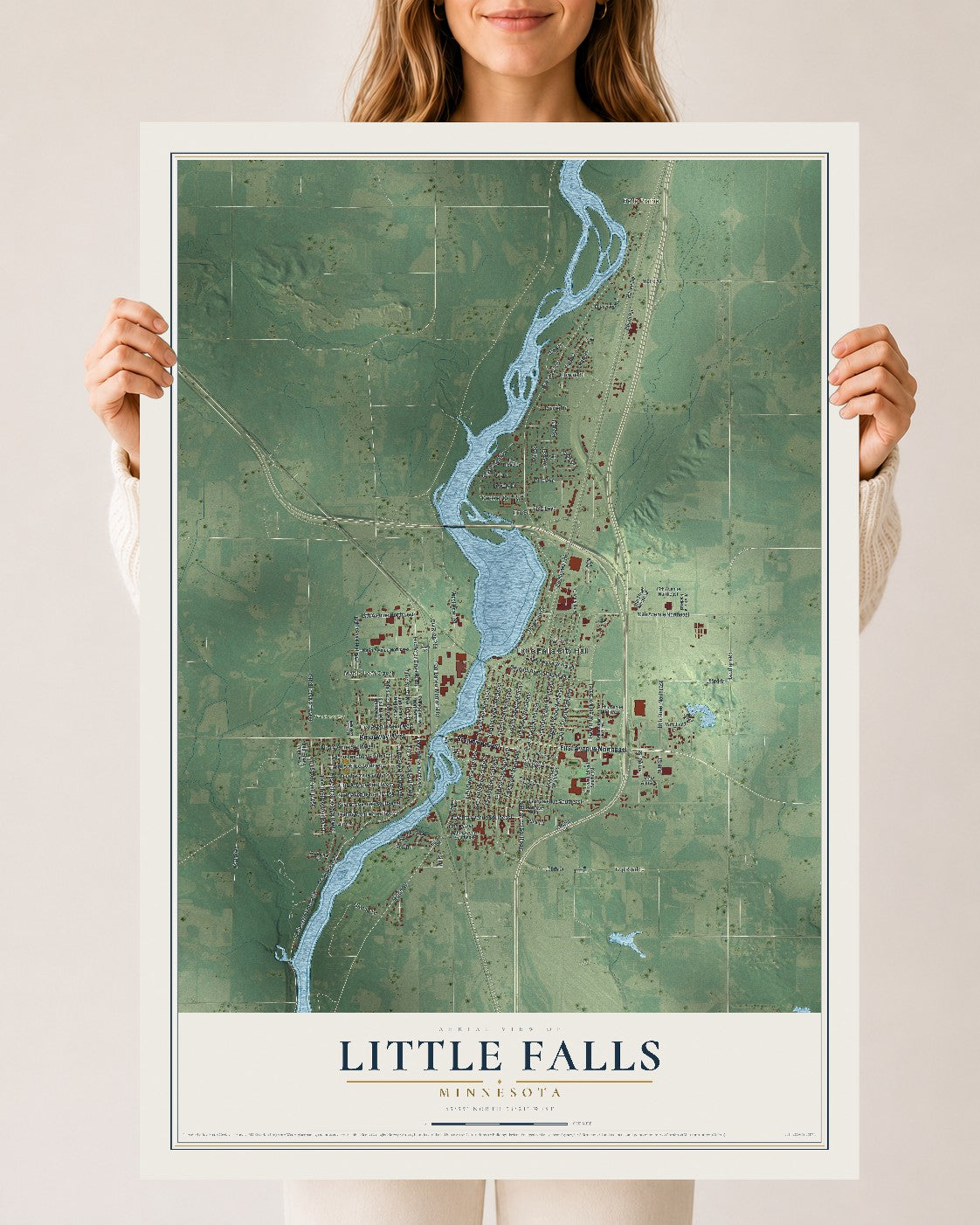 Map of Little Falls, Minnesota, 24 x 36 inch unframed archival matte print