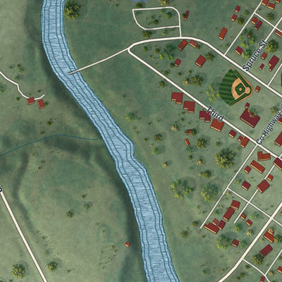Second close-up of the map of Littlefork, Minnesota print showing more streets and buildings