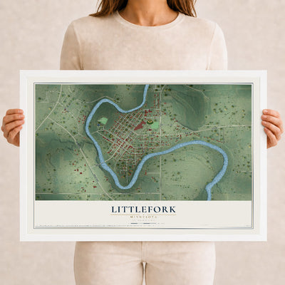 Map of Littlefork, Minnesota, 12 x 18 inch print in a white wood frame