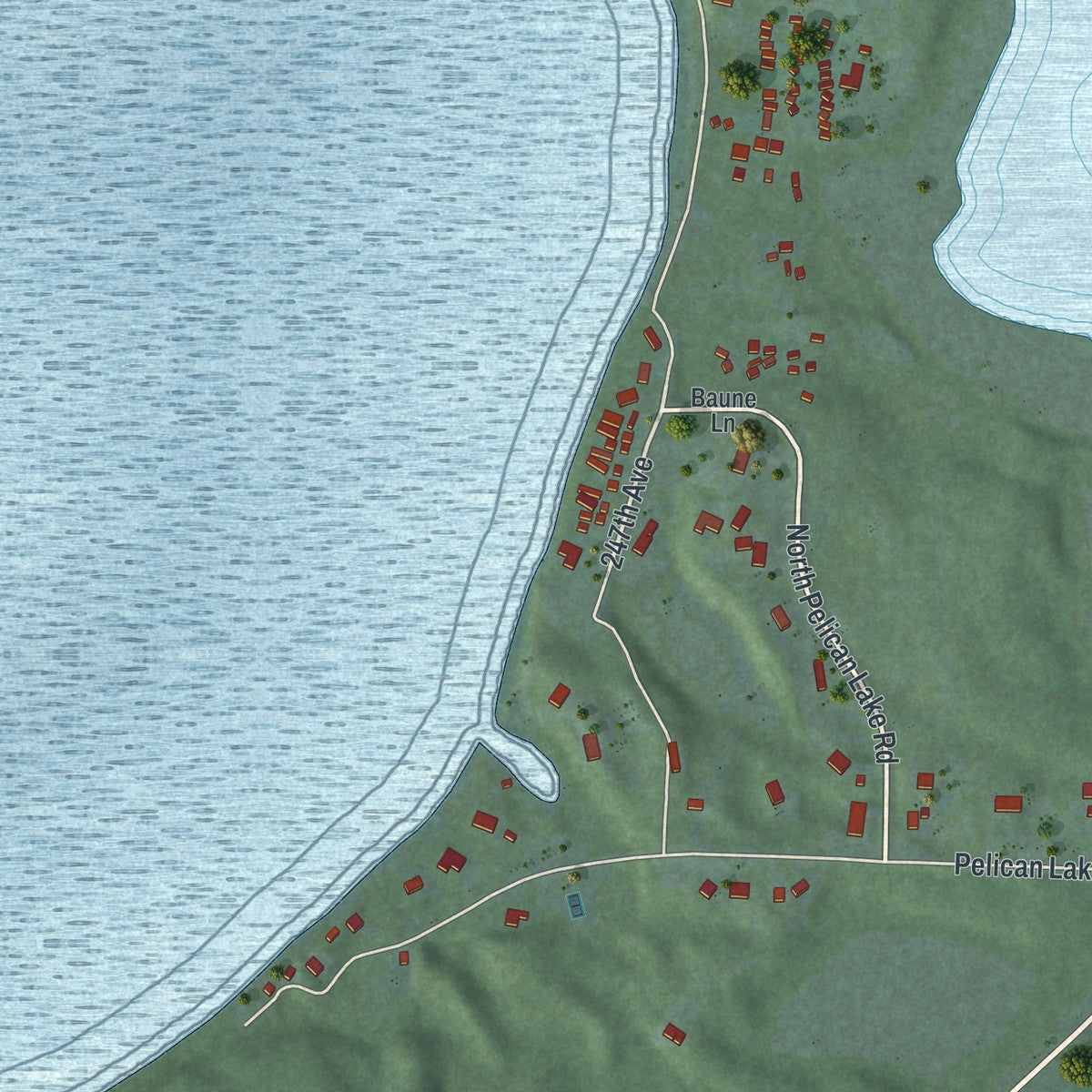 Close-up of the map of Long Beach, Minnesota print showing street and building detail