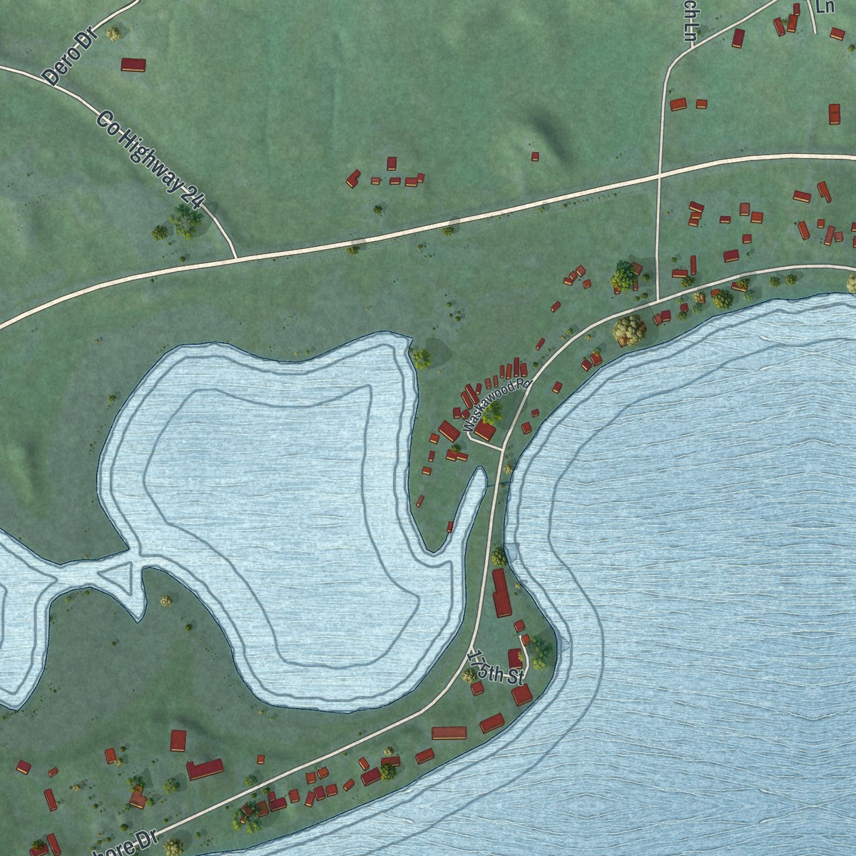 Second close-up of the map of Long Beach, Minnesota print showing more streets and buildings