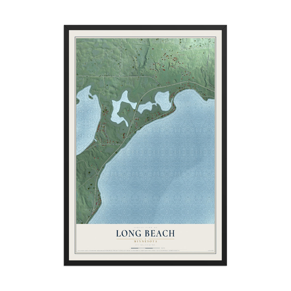 Map of Long Beach, Minnesota, 12 x 18 inch print in a black wood frame