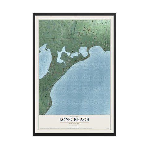 Map of Long Beach, Minnesota, 12 x 18 inch print in a black wood frame
