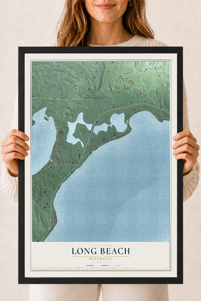 Map of Long Beach, Minnesota, 18 x 24 inch print in a black wood frame
