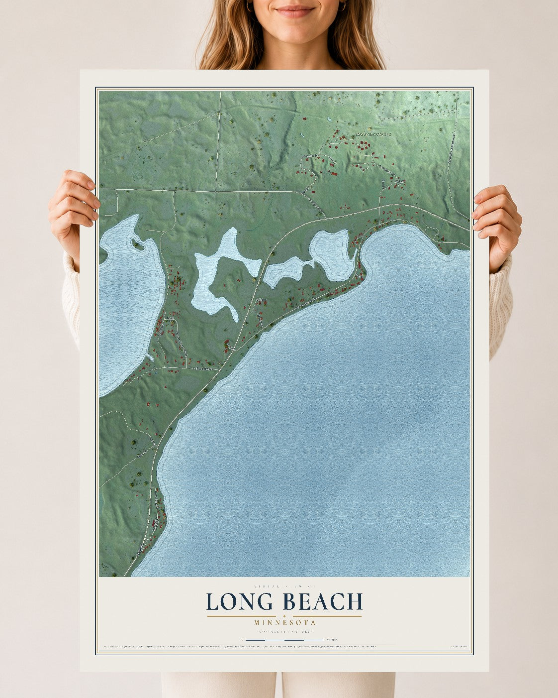 Map of Long Beach, Minnesota, 24 x 36 inch unframed archival matte print