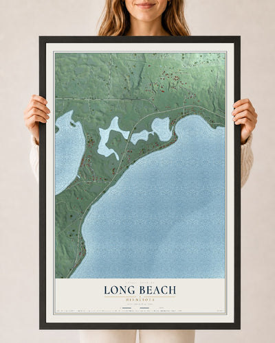 Map of Long Beach, Minnesota, 24 x 36 inch print in a black wood frame