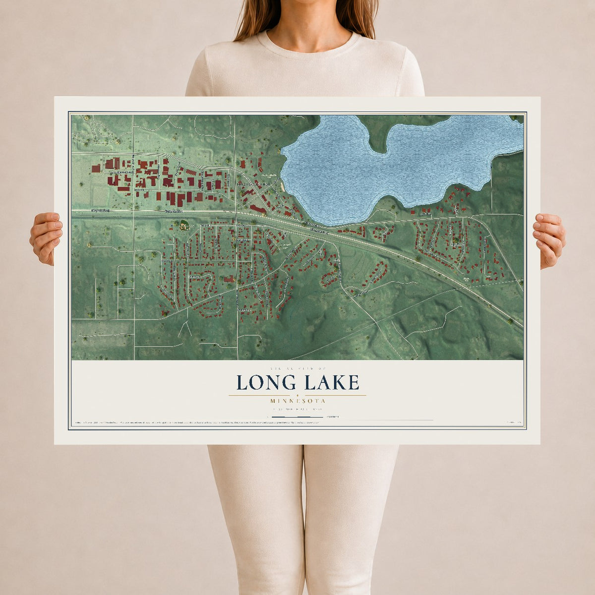 Map of Long Lake, Minnesota, 24 x 36 inch unframed archival matte print