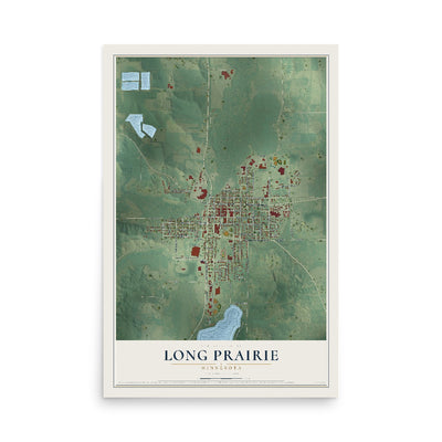 Map of Long Prairie, Minnesota, 12 x 18 inch unframed archival matte print