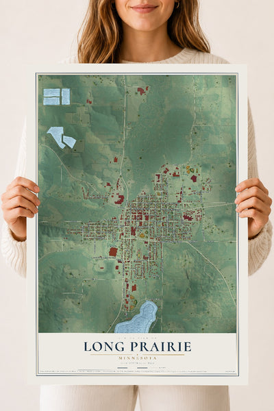 Map of Long Prairie, Minnesota, 18 x 24 inch unframed archival matte print