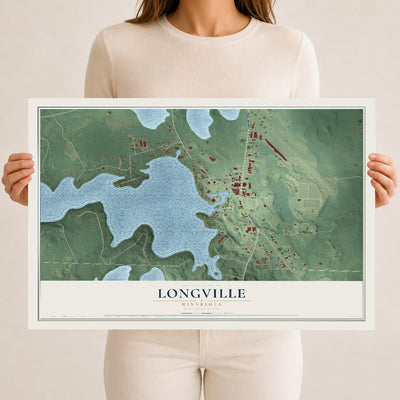 Map of Longville, Minnesota, 12 x 18 inch unframed archival matte print