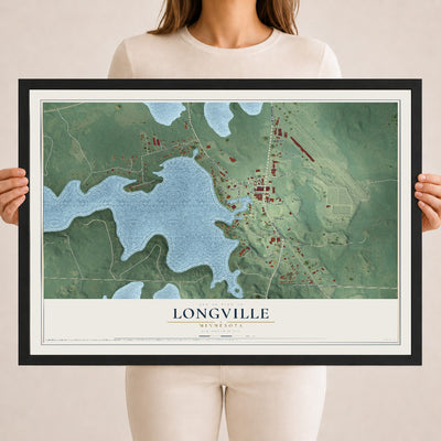 Map of Longville, Minnesota, 18 x 24 inch print in a black wood frame