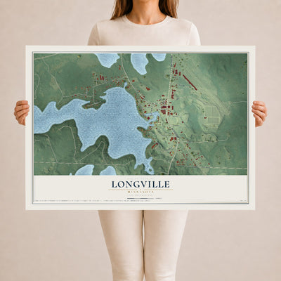 Map of Longville, Minnesota, 24 x 36 inch unframed archival matte print