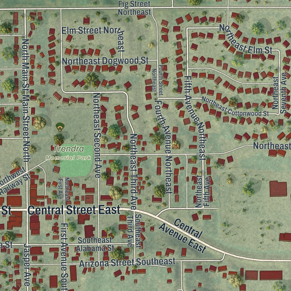 Close-up of the map of Lonsdale, Minnesota print showing street and building detail