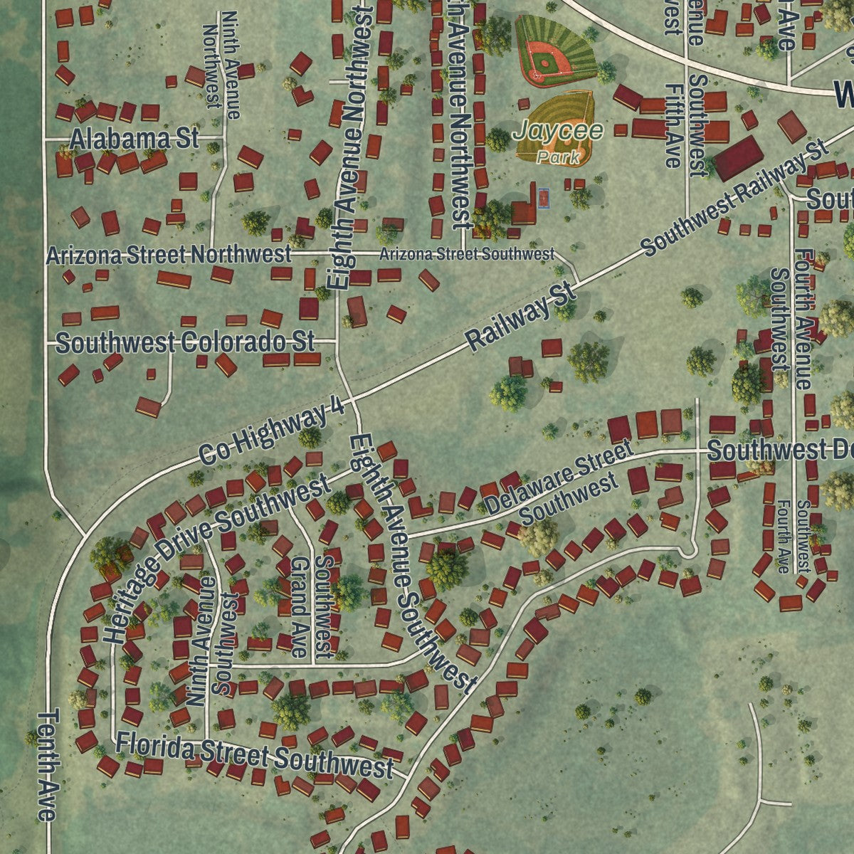 Second close-up of the map of Lonsdale, Minnesota print showing more streets and buildings