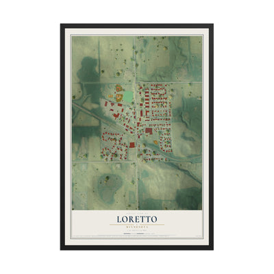 Map of Loretto, Minnesota, 12 x 18 inch print in a black wood frame