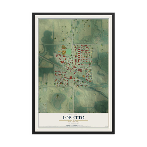 Map of Loretto, Minnesota, 12 x 18 inch print in a black wood frame
