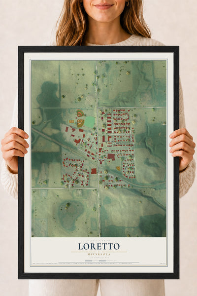 Map of Loretto, Minnesota, 18 x 24 inch print in a black wood frame