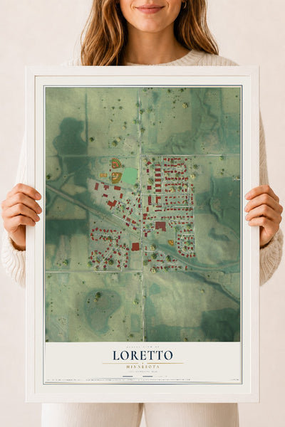 Map of Loretto, Minnesota, 18 x 24 inch print in a white wood frame