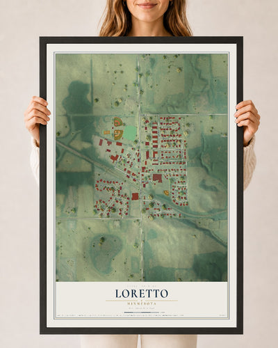 Map of Loretto, Minnesota, 24 x 36 inch print in a black wood frame