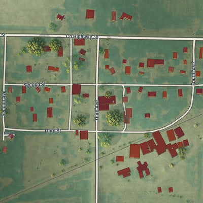 Close-up of the map of Louisburg, Minnesota print showing street and building detail