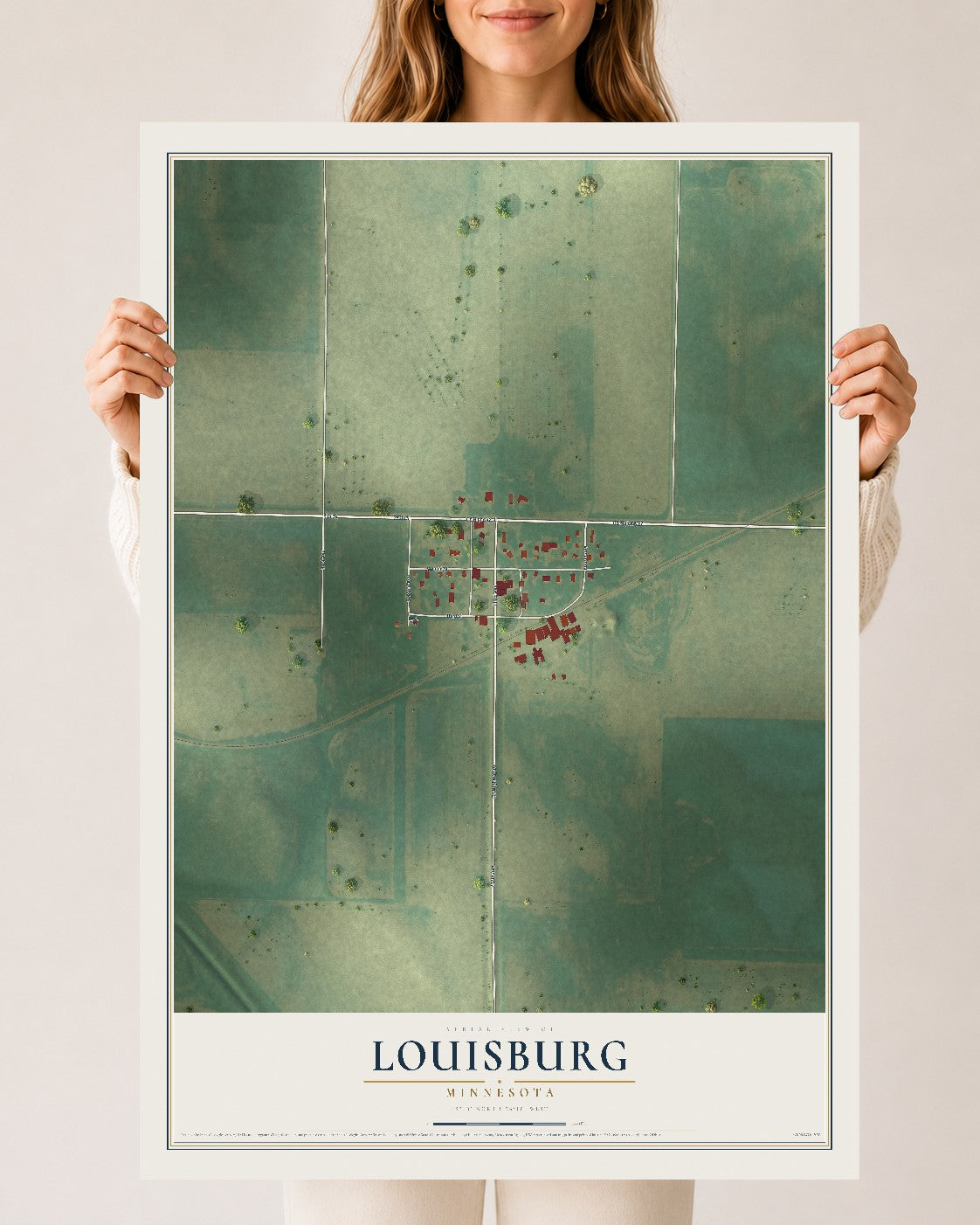 Map of Louisburg, Minnesota, 24 x 36 inch unframed archival matte print