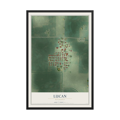 Map of Lucan, Minnesota, 12 x 18 inch print in a black wood frame