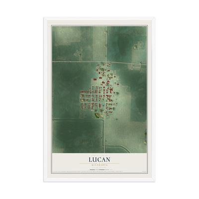 Map of Lucan, Minnesota, 12 x 18 inch print in a white wood frame