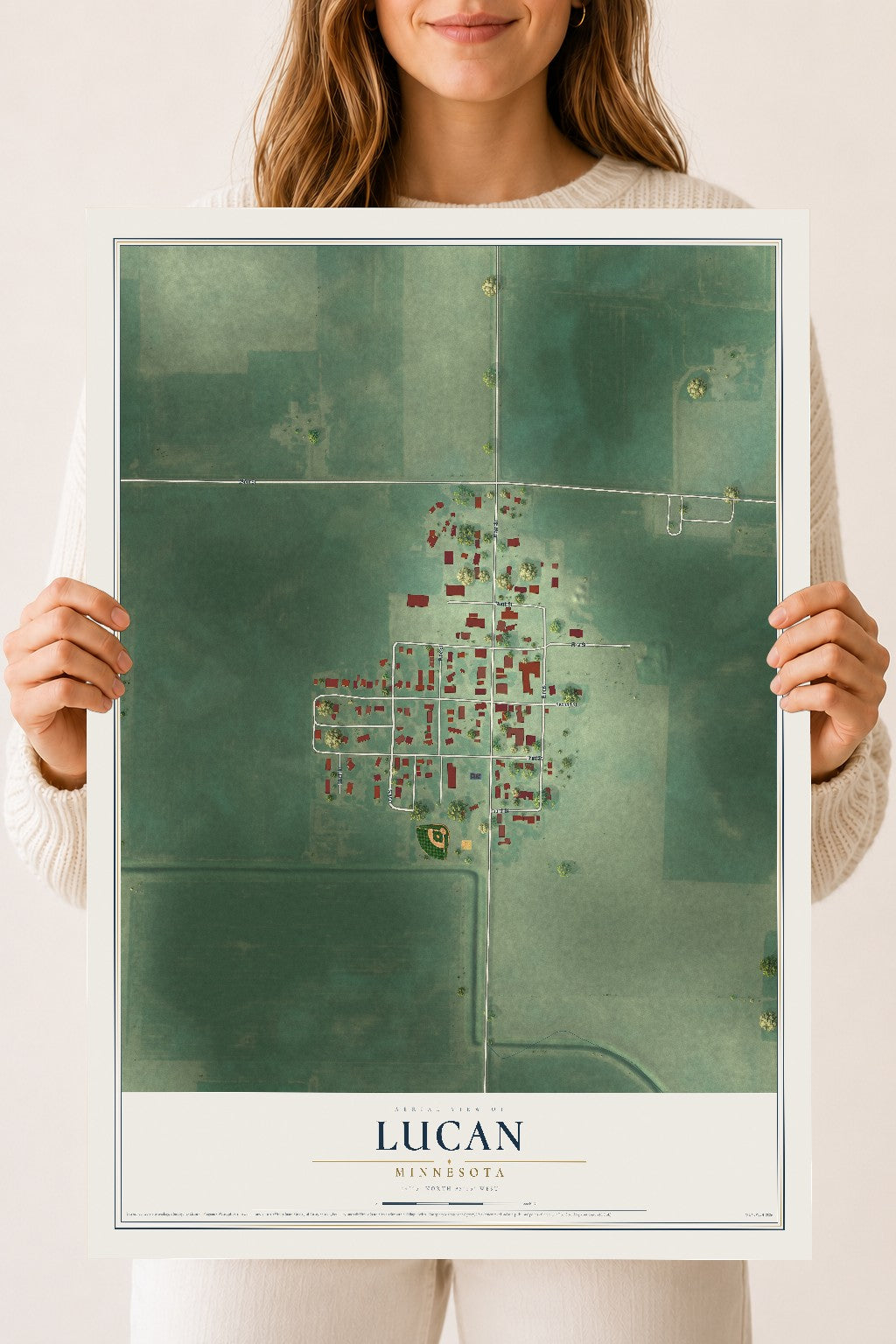 Map of Lucan, Minnesota, 18 x 24 inch unframed archival matte print