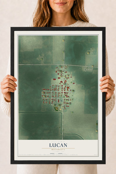 Map of Lucan, Minnesota, 18 x 24 inch print in a black wood frame