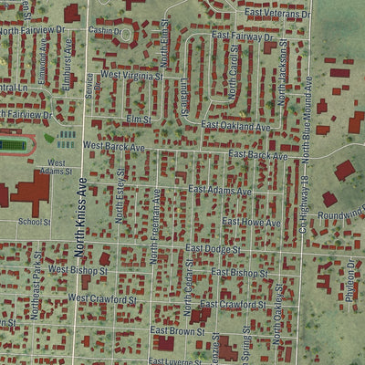 Close-up of the map of Luverne, Minnesota print showing street and building detail