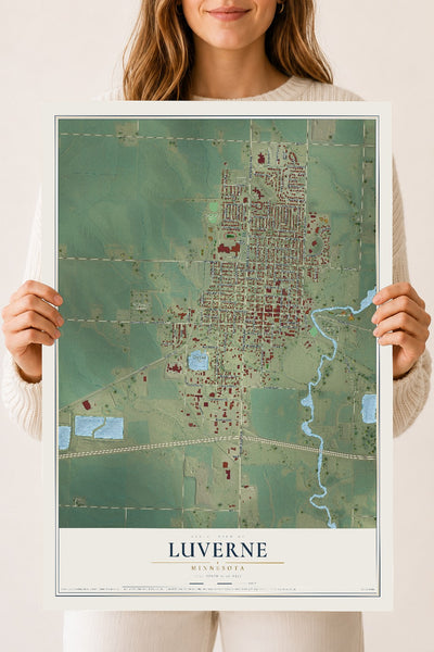Map of Luverne, Minnesota, 18 x 24 inch unframed archival matte print
