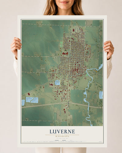 Map of Luverne, Minnesota, 24 x 36 inch unframed archival matte print