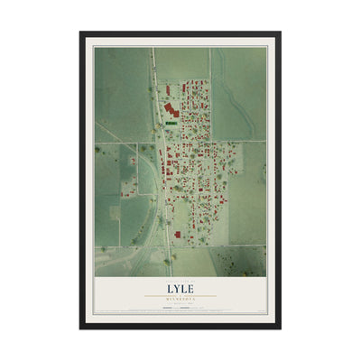 Map of Lyle, Minnesota, 12 x 18 inch print in a black wood frame