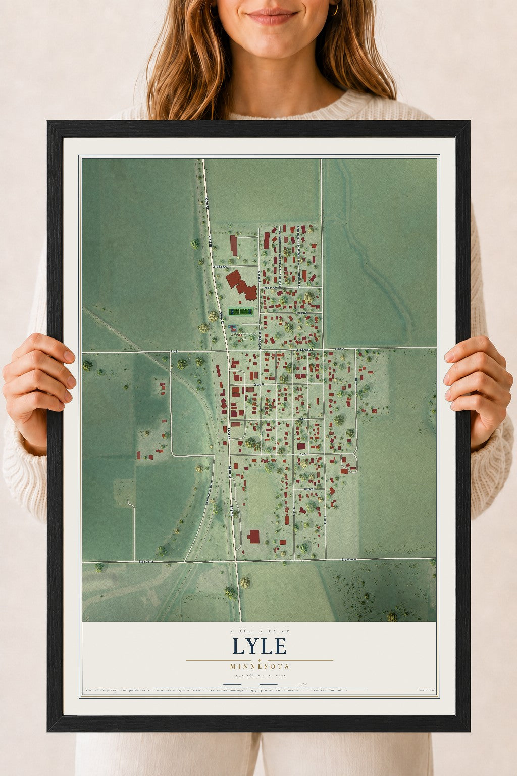 Map of Lyle, Minnesota, 18 x 24 inch print in a black wood frame